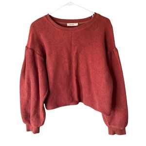 Mod Ref Sweatshirt Crop Wine Terry Puff Sleeve Size S